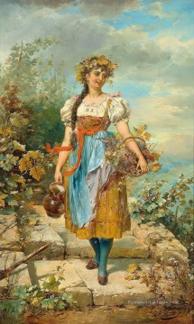  Zatzka Peintre - fille avec panier de raisin Hans Zatzka